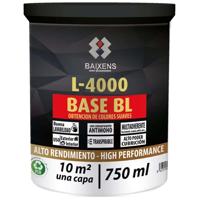 BASE PINTURA PLÁSTICA MATE L4000 750ML TONOS CLAROS