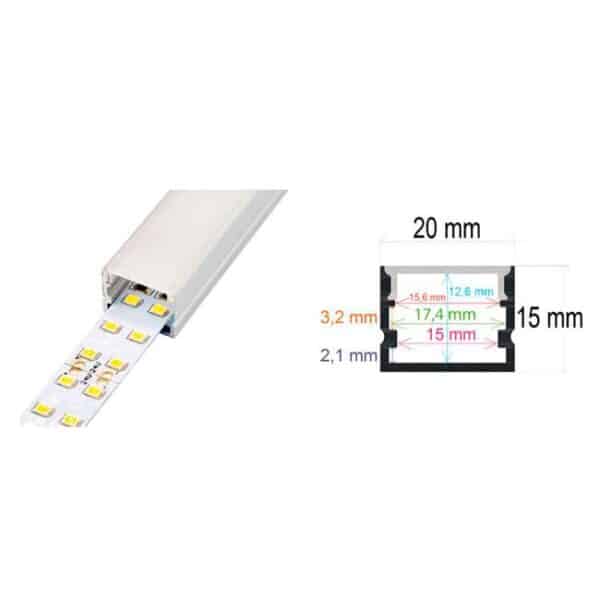PERFIL TIRA LED DE SUPERFICIE ALTO ALUMINIO 18X13MM 2M