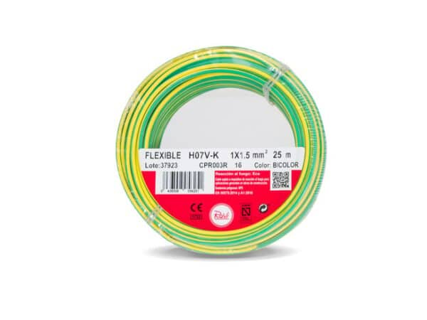 HILO FLEXIBLE H07V-K 1,5mm2 VERDE/AMARILLO 25M
