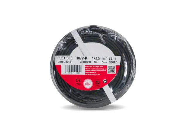 HILO FLEXIBLE H07V-K 1,5mm2 NEGRO 25M